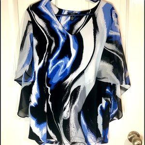 Alfani Women Shirt blouse Top Short Sleeve Stretch  Blue Black XL White